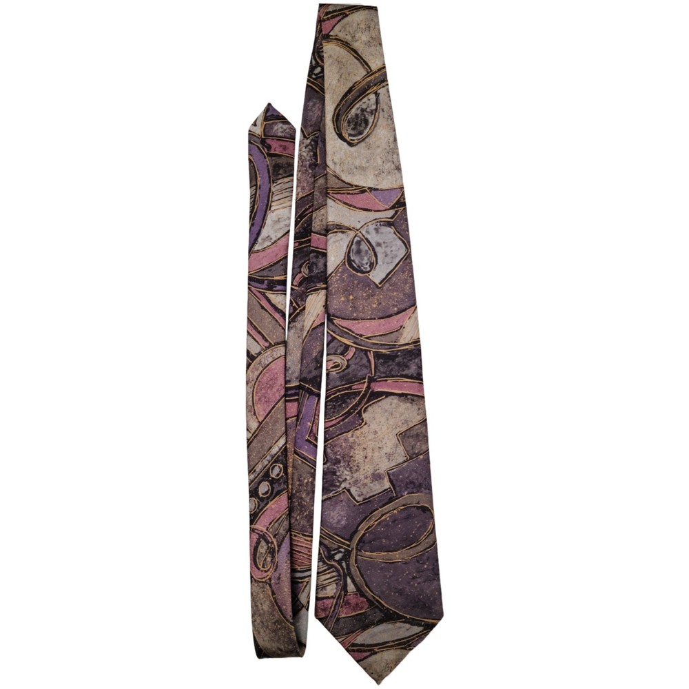 Pierre Cardin Mens Tie 3.75"x57.5" Abstract Purple Pink Gray Black Made in USA